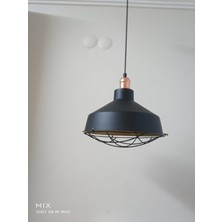 Retro Metal Siyah Dekoratif Bakır Duylu Kafesli Siyah Içi Gold  Kafe Mutfak Avize Çap:30 cm