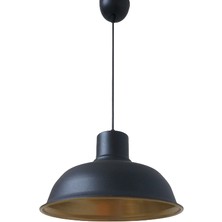 Retro Metal Siyah Dekoratif Siyah Içi Gold Kafe Mutfak Avize Çap:30 cm