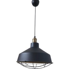Retro Metal Siyah Dekoratif Eskitme Duylu Kafesli Siyah Içi Siyah Kafe Mutfak Avize Çap:30 cm