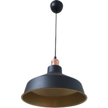 Retro Metal Siyah Dekoratif Bakır Duylu Siyah Içi Gold Mutfak Avize Çap:30 cm