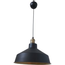 Retro Metal Siyah Dekoratif Eskitme Duylu Kafe Siyah Içi Gold Mutfak Avize Çap:30 cm