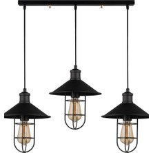 Dylight Retro Metal Siyah Kafesli 3 Lü Masa Üstü Sıralı Sarkıt Avize 60 cm