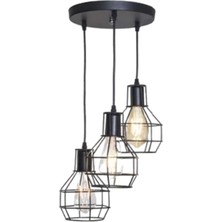 Dylight Retro 3 Lü Metal Siyah Kafes Rustik Sarkıt Avize