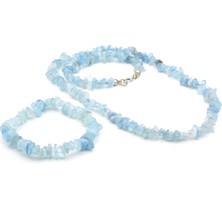 Murty99 Hakiki Doğal Kırık Taş Akuamarin Taşı Bileklik ve Kolye Seti