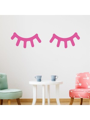Lizpo Decor Uykulu Gözler Kirpik Duvar Sticker Çıkartması Pembe