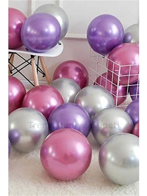 Trend Hediye Sepeti Krom Mor Gümüş Pembe Balon 15 Adet