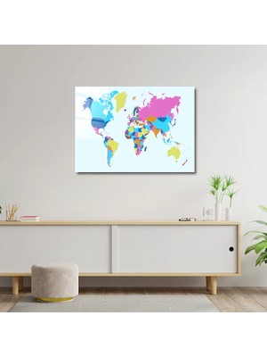Art of Wall Artofwalldesign ''renkli Dünya Haritası Dekor'' Cam Tablo Uv