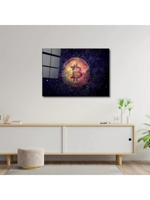 Art of Wall Artofwalldesign ''siyah Evren Bitcoin'' Cam Tablo Uv