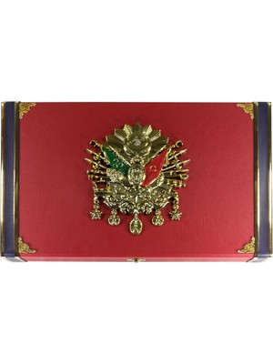 Tesbih Kardeşliği Kırmızı Renk Koleksiyonluk 14'lü Yatay Osmanlı Devlet Armalı Deri Tesbih Kutusu