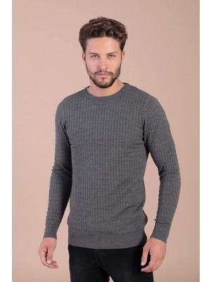 Ferraro Bisiklet Yaka Superfine Yün Kazak - Antrasit