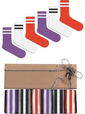 Chie Collection 6'lı Renkli Hediye Kutulu Unisex Uzun Tenis Çorap Seti