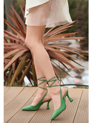 Wonna Yeşil Cilt Topuklu Ayakkabı
