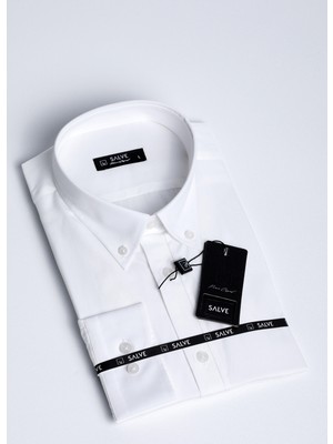 Salve Erkek %100 Pamuk Düğmeli Yaka Beyaz Gömlek 22107