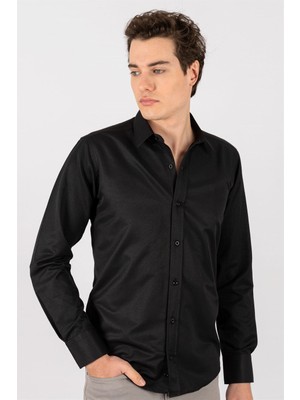 Tudors Modern Slim Fit Dar Kesim Armürlü Erkek Gömlek