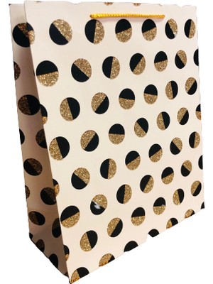 Event Party Store  Karton Çanta Puanlı Modeli Gold Siyah 14CM x 11CM - 1 Adet