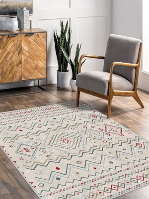 Serteks Iskandinav Kilim Desenli Halı, Dokuma Taban Dekoratif Şönil Halı