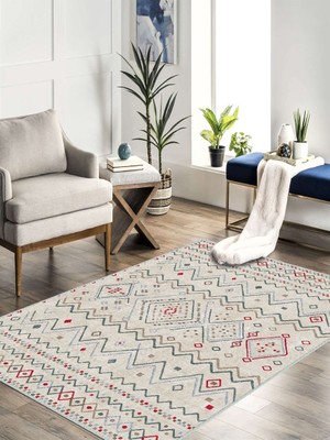 Serteks Iskandinav Kilim Desenli Halı, Dokuma Taban Dekoratif Şönil Halı