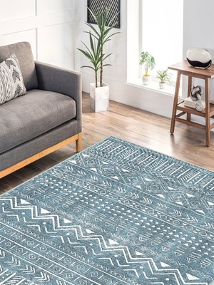 Serteks Iskandinav Kilim Desenli Halı, Dokuma Taban Dekoratif Şönil Halı