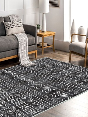 Serteks Iskandinav Kilim Desenli Halı, Dokuma Taban Dekoratif Şönil Halı