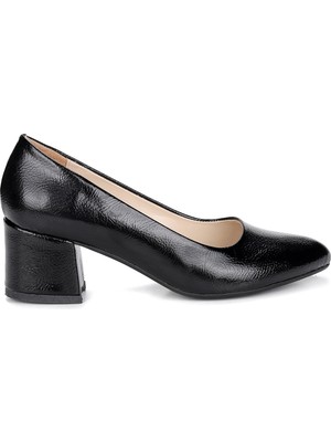 Woggo 11404-6999 Kırışık Rugan 5 cm Topuk Kadın Ayakkabı Siyah