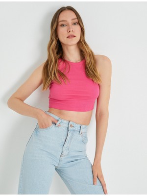 Koton Koton Basic Crop Atlet Halter Yaka Pamuklu