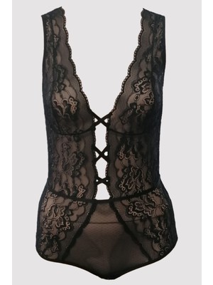 Pierre Cardin Kadın Siyah 4756 Dantelli Body Suit