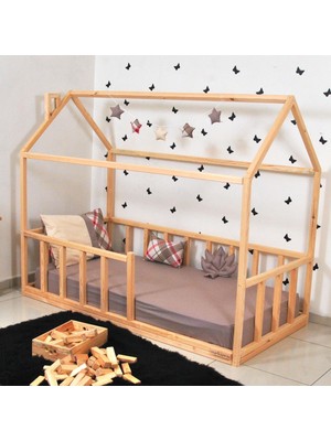 MiniWood Montessori Çocuk Yatak Doğal Çam Karyola Sevgi