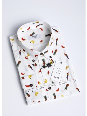 Salve Erkek  Pamuk Slim Fit Papağan Desenli Gömlek 22119