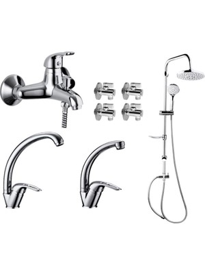 Gpd Adrio Armatür Seti Tepe Duş Setli 8 Parça MBB120+MTL120+MTE120+DST19-2+FKM01