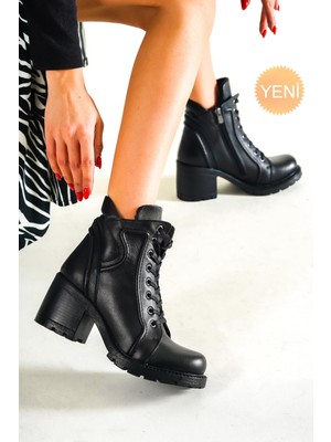 Tarçın Ayakkabı Hakiki Deri Siyah Kadın Deri Bot TRC49-1557