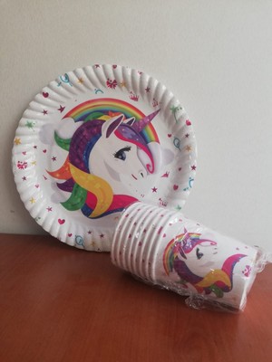 Cadde Süs Unicorn Temalı 8`li Kağıt Tabak Bardak Seti
