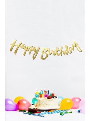 Pekshop Happy Birthday Gold Doğum Günü Banner Kaligrafi Banner Yazı Altın