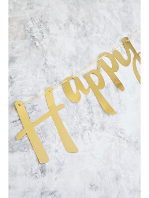 Pekshop Happy Birthday Gold Doğum Günü Banner Kaligrafi Banner Yazı Altın