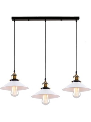 Dylight Retro Metal Beyaz Üçlü Sarkıt Avize GENIŞLIK:60CM