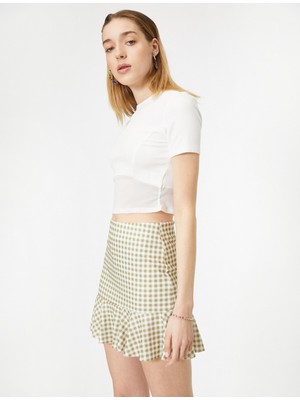 Koton Kadın Volan Detaylı Ekoseli Mini Etek