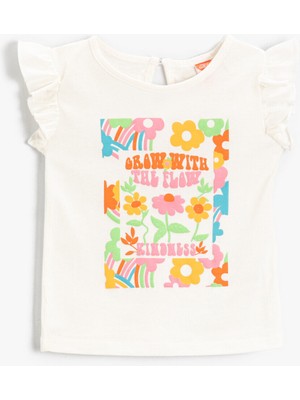 Koton Koton Fırfırlı Kollu Baskılı Atlet Bisiklet Yaka Pamuklu