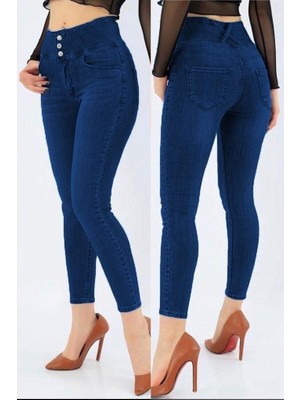 Rengamoda Yüksek Bel Likralı Jean Pantolon