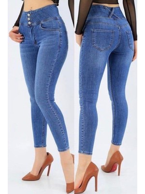 Rengamoda Yüksek Bel Likralı Jean Pantolon