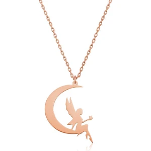 Gümüş Ayda Oturan Su Perisi Bayan Kolye