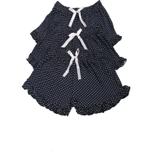 Lacivert Kadın Kısa Şort Üçlü Paket Likralı Fırfırlı