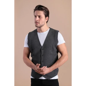 Düğmeli Pamuk Triko Yelek - Antrasit