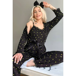 Pijama Evi Mini Lemon Desenli Sabahlıklı Pegasus Pijama Takımı