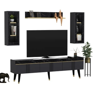 Karya Tv Ünitesi & Duvar Rafı - Antrasit / Mermer