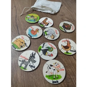 Türkçe İngilizce Çiftlik Hayvanları Ahşap Renkli Puzzle