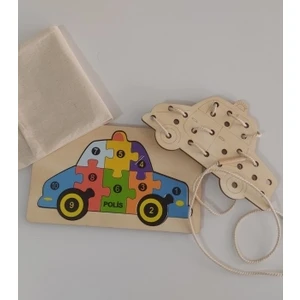 Araba Modelli 2 Parça İp Geçirmeli ve Renkli Puzzle