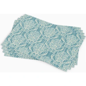 Cango Home Mavi Krem Damask Desenli Dijital Baskılı Amerikan Servisi 4'lü Set CGH096-AS