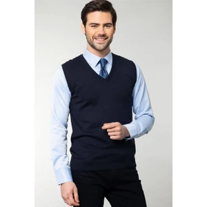 Slim Fit Dar Kesim V Yaka Kendinden Desenli Erkek Süveter