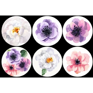 Tellgraf Çiçekli Yuvarlak Sticker (4x4 Cm)