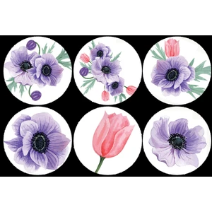 Tellgraf Çiçekli Yuvarlak Sticker (4x4 Cm)