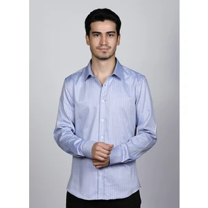 Erkek %100 Pamuk Balıksırtı Desen Mavi Klasik Gömlek 22137
